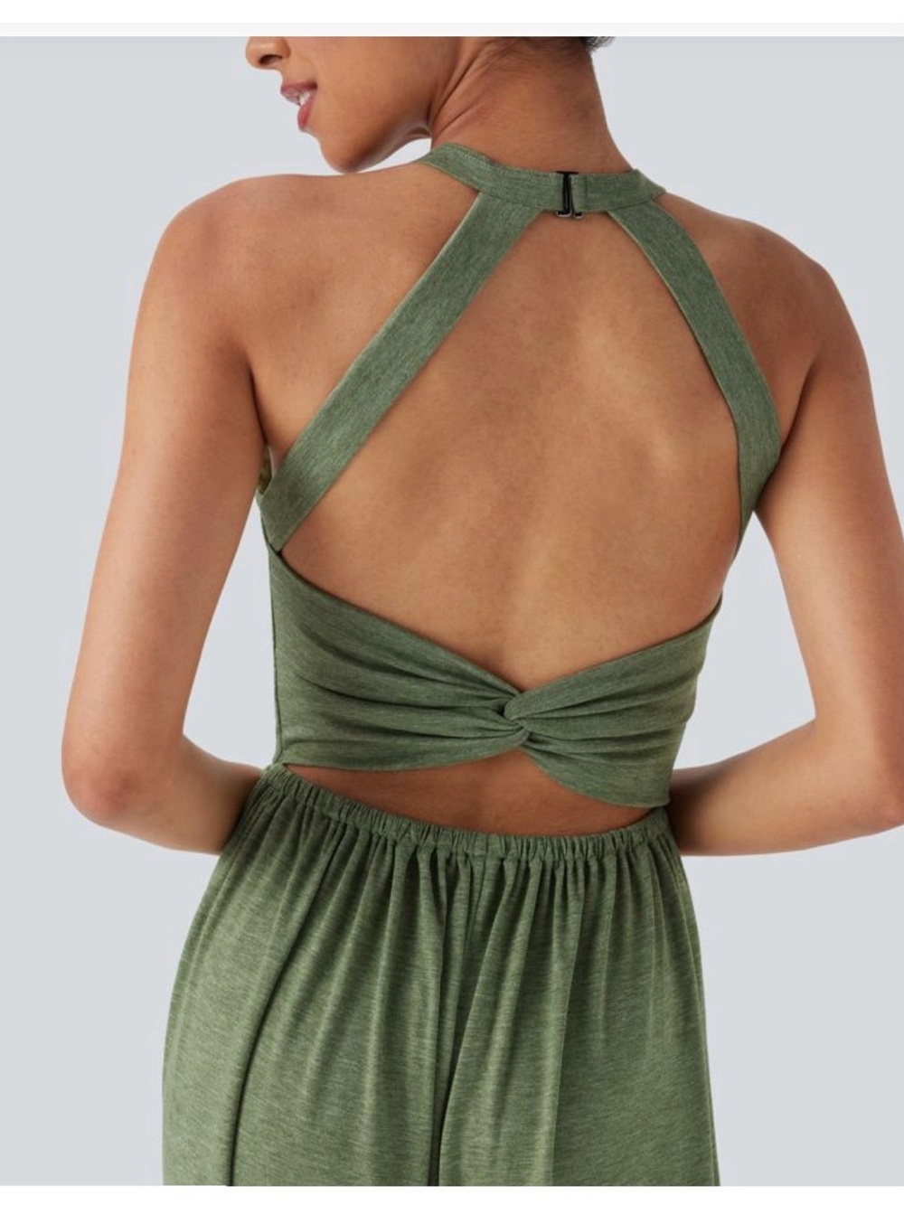 HALARA Olive Green Sleeveless Gathered-Waist Jumpsuit - Picture 4 of 12